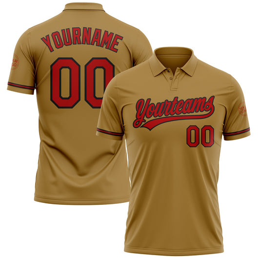 Custom Old Gold Red-Black Performance Vapor Golf Polo Shirt - Main View