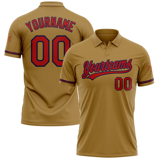 Custom Old Gold Red-Navy Performance Vapor Golf Polo Shirt - Main View