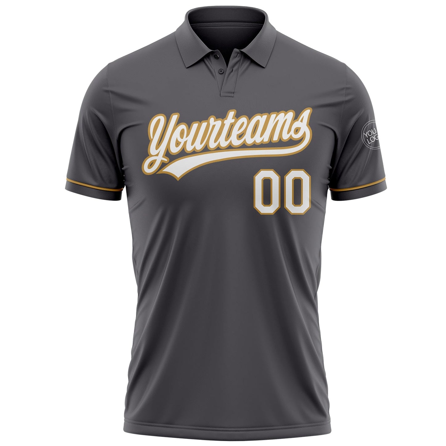 Custom Steel Gray White-Old Gold Performance Vapor Golf Polo Shirt view 2