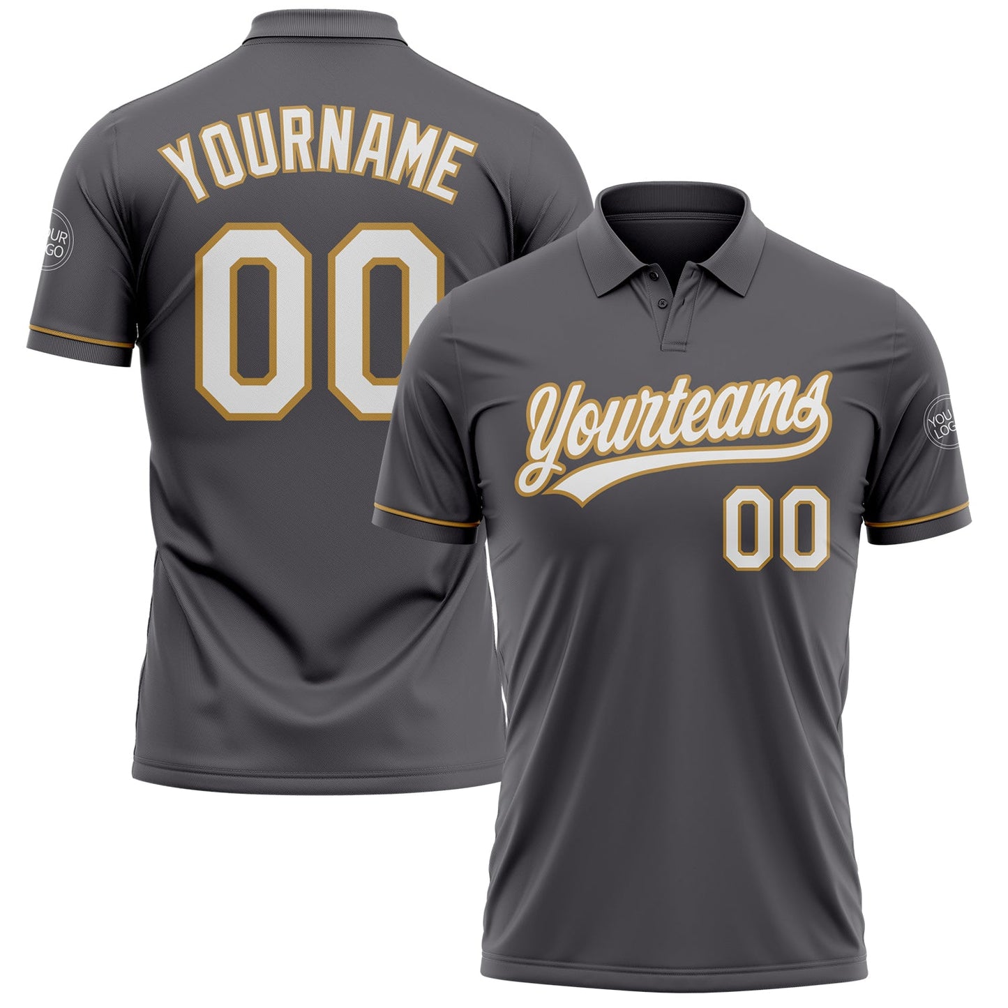 Custom Steel Gray White-Old Gold Performance Vapor Golf Polo Shirt - Main View