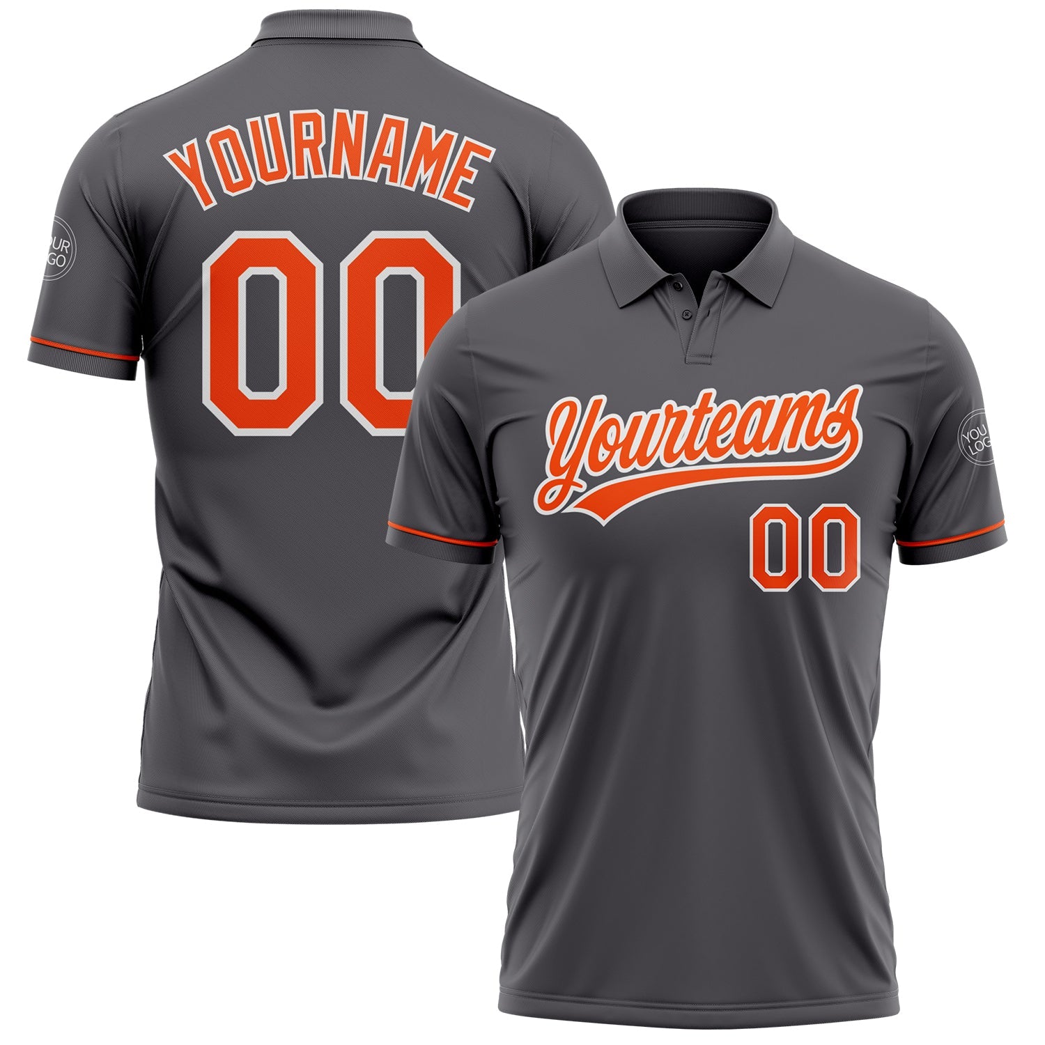 Custom Steel Gray Orange-White Performance Vapor Golf Polo Shirt - Main View