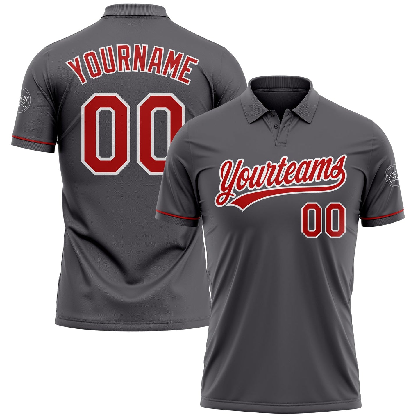 Custom Steel Gray Red-White Performance Vapor Golf Polo Shirt - Main View