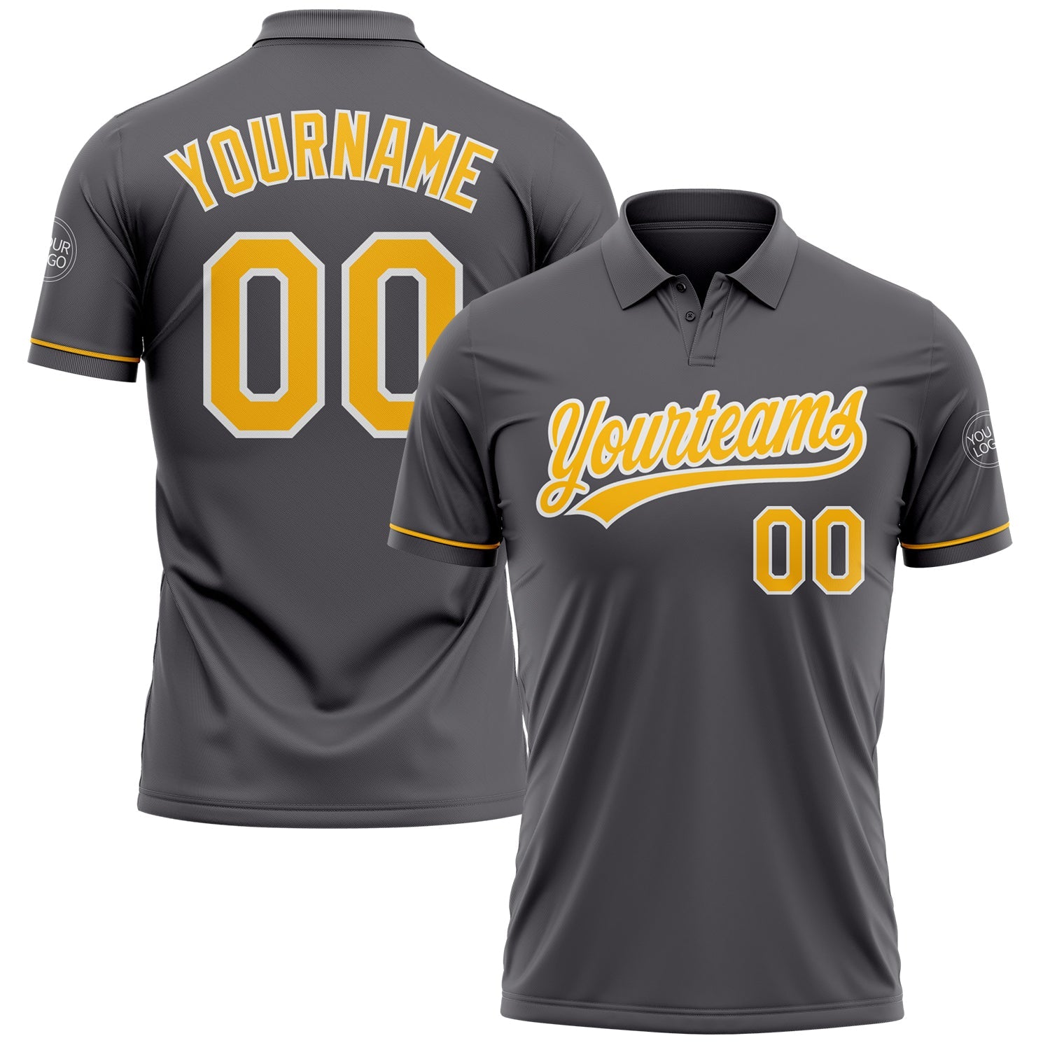 Custom Steel Gray Gold-White Performance Vapor Golf Polo Shirt - Main View