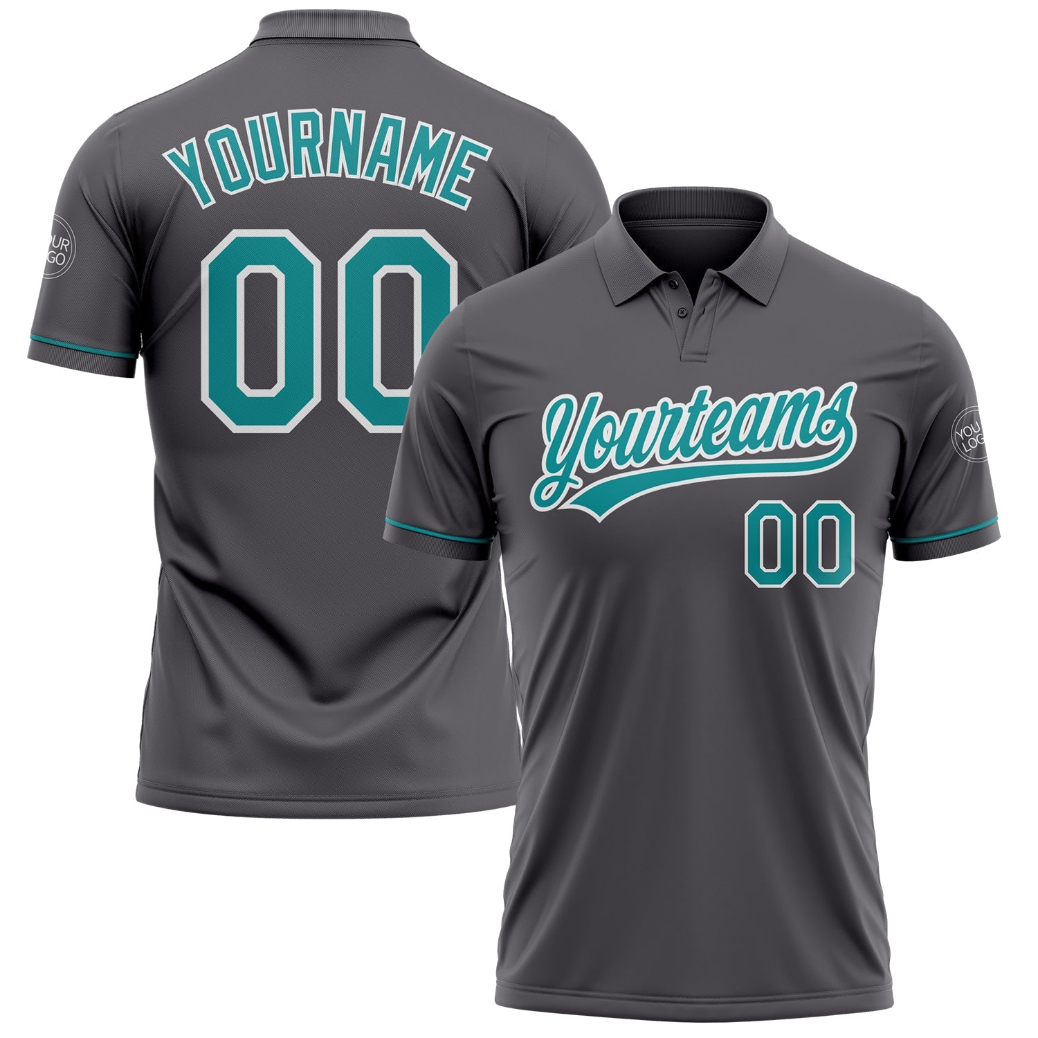 Custom Steel Gray Teal-White Performance Vapor Golf Polo Shirt - Main View
