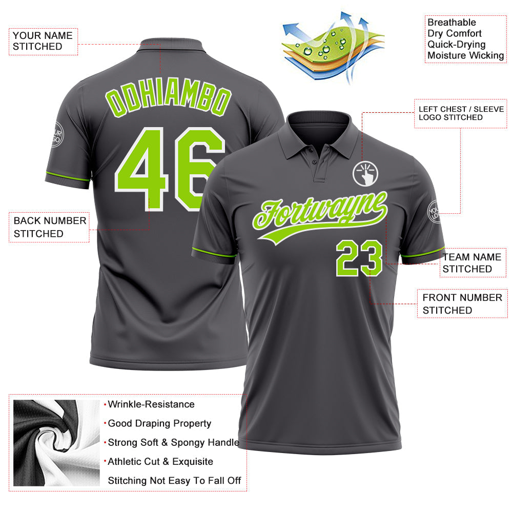 Custom Steel Gray Neon Green-White Performance Vapor Golf Polo Shirt view 3