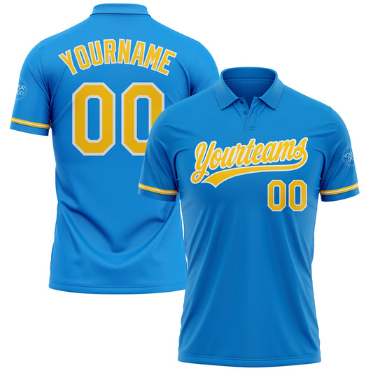Custom Blue Yellow-White Performance Vapor Golf Polo Shirt - Main View