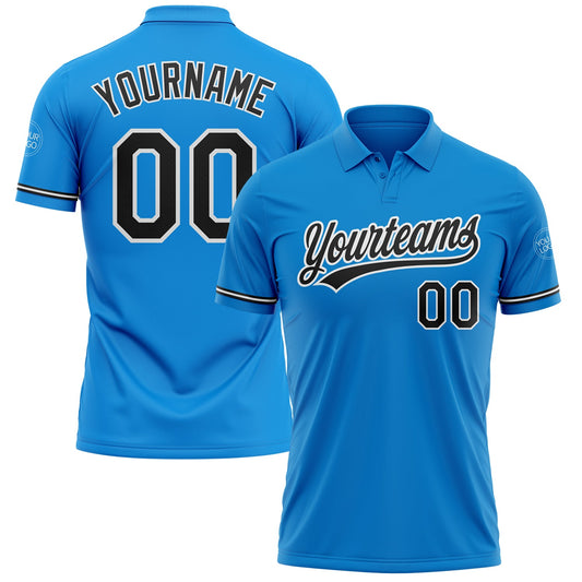Custom Blue Black-White Performance Vapor Golf Polo Shirt - Main View