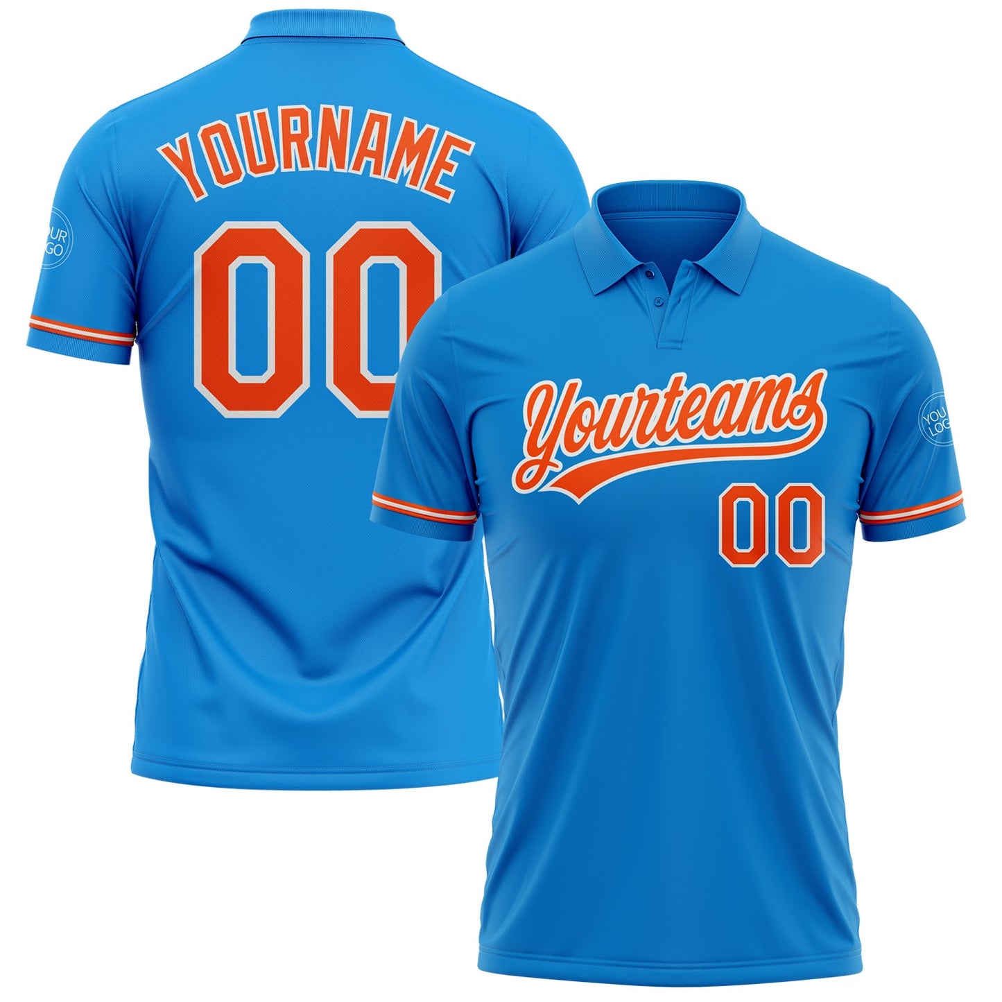 Custom Blue Orange-White Performance Vapor Golf Polo Shirt - Main View