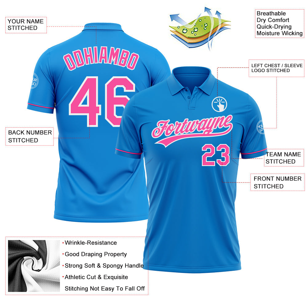 Custom Blue Pink-White Performance Vapor Golf Polo Shirt view 3