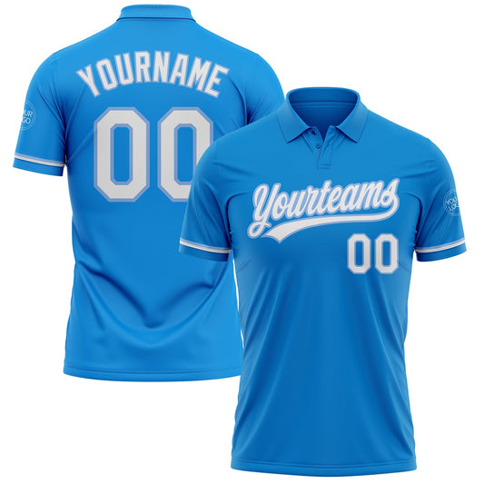 Custom Blue White-Light Blue Performance Vapor Golf Polo Shirt - Main View
