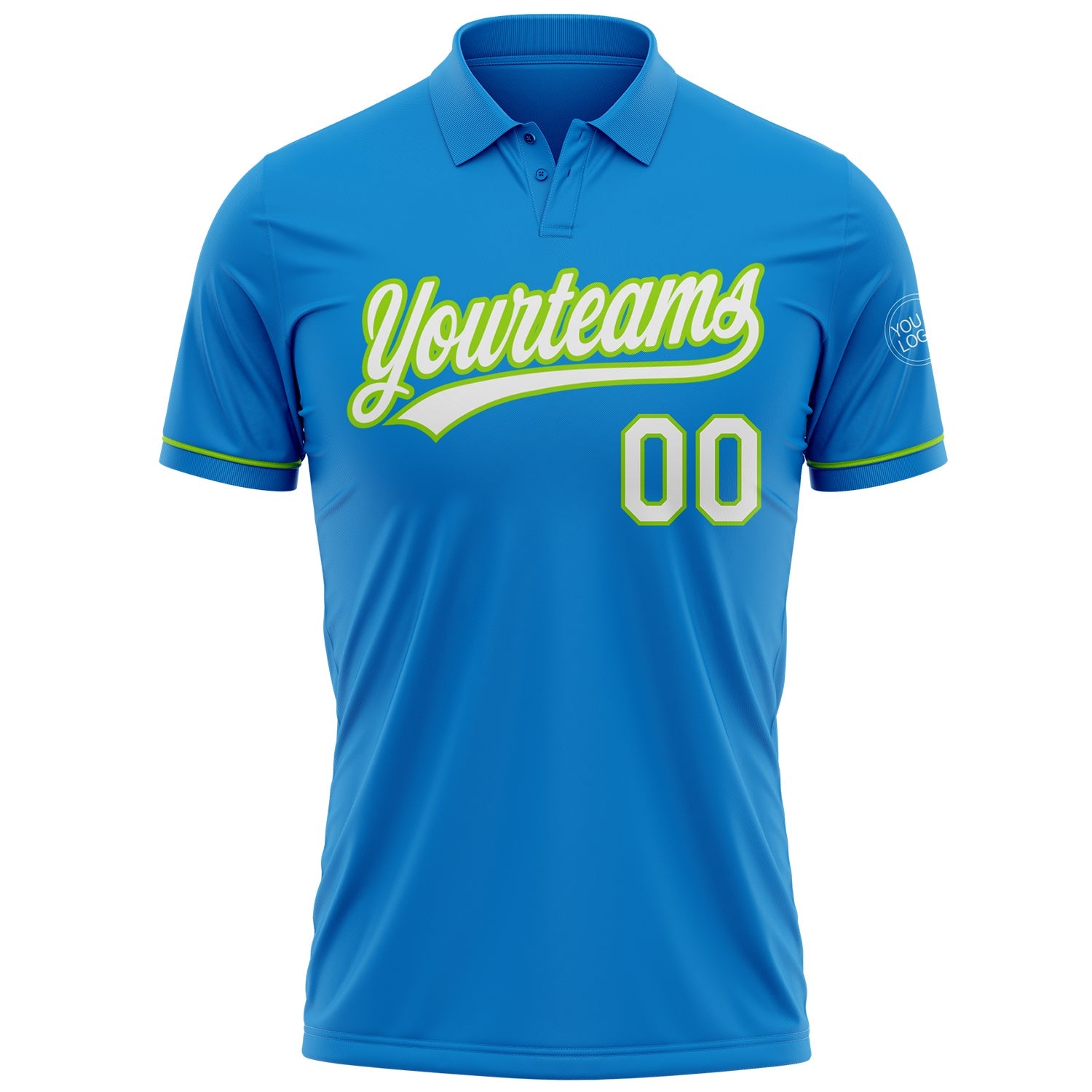 Custom Blue White-Neon Green Performance Vapor Golf Polo Shirt view 2