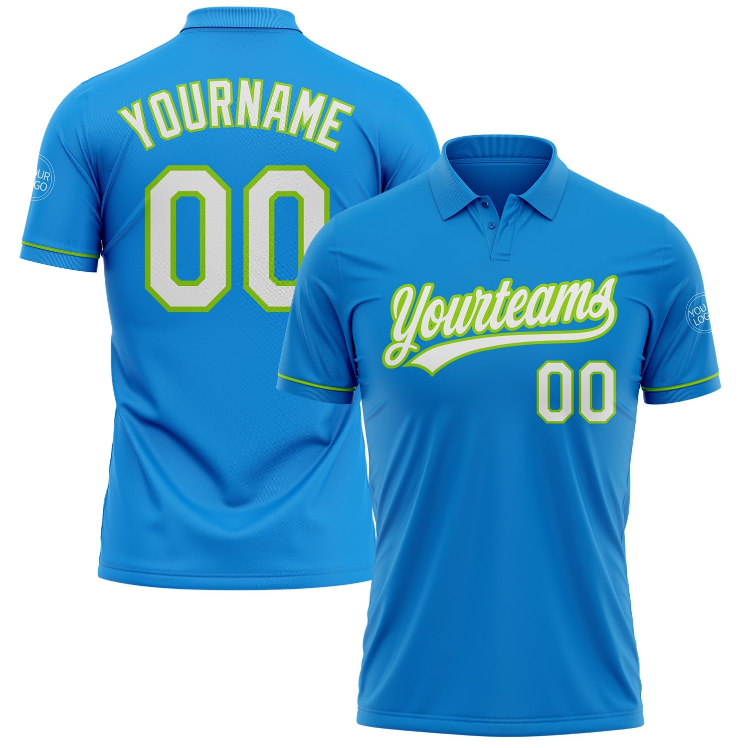 Custom Blue White-Neon Green Performance Vapor Golf Polo Shirt - Main View