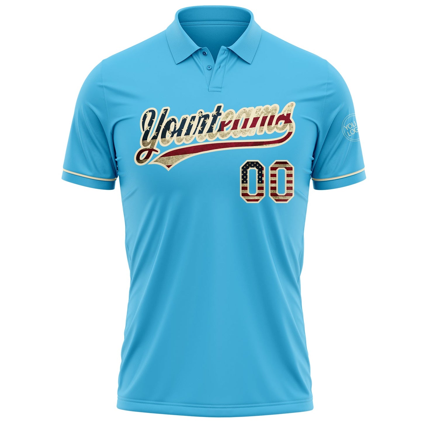 Custom Sky Blue Vintage USA Flag-Cream Performance Vapor Golf Polo Shirt view 2