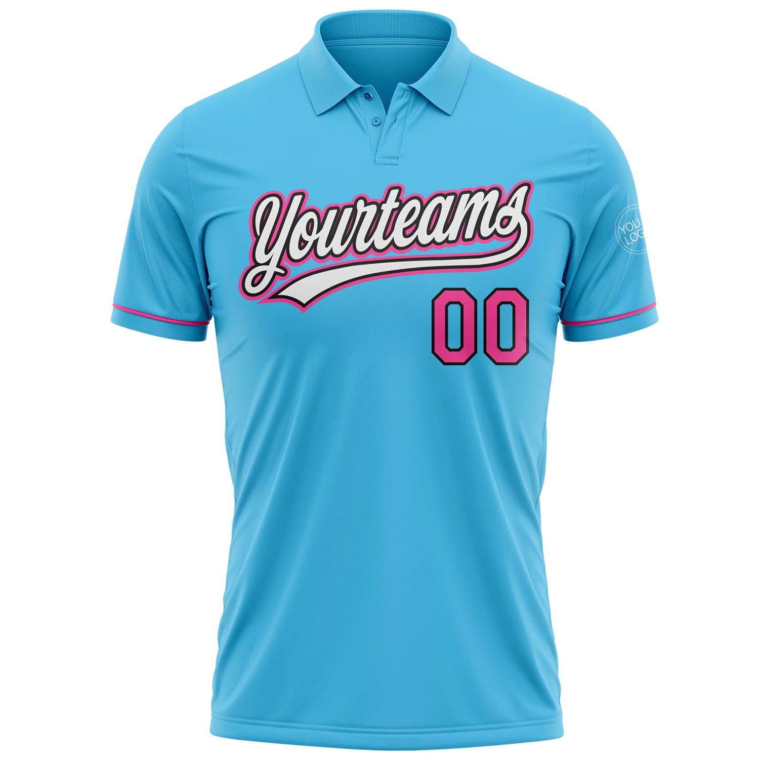 Custom Sky Blue Pink-Black Performance Vapor Golf Polo Shirt view 2