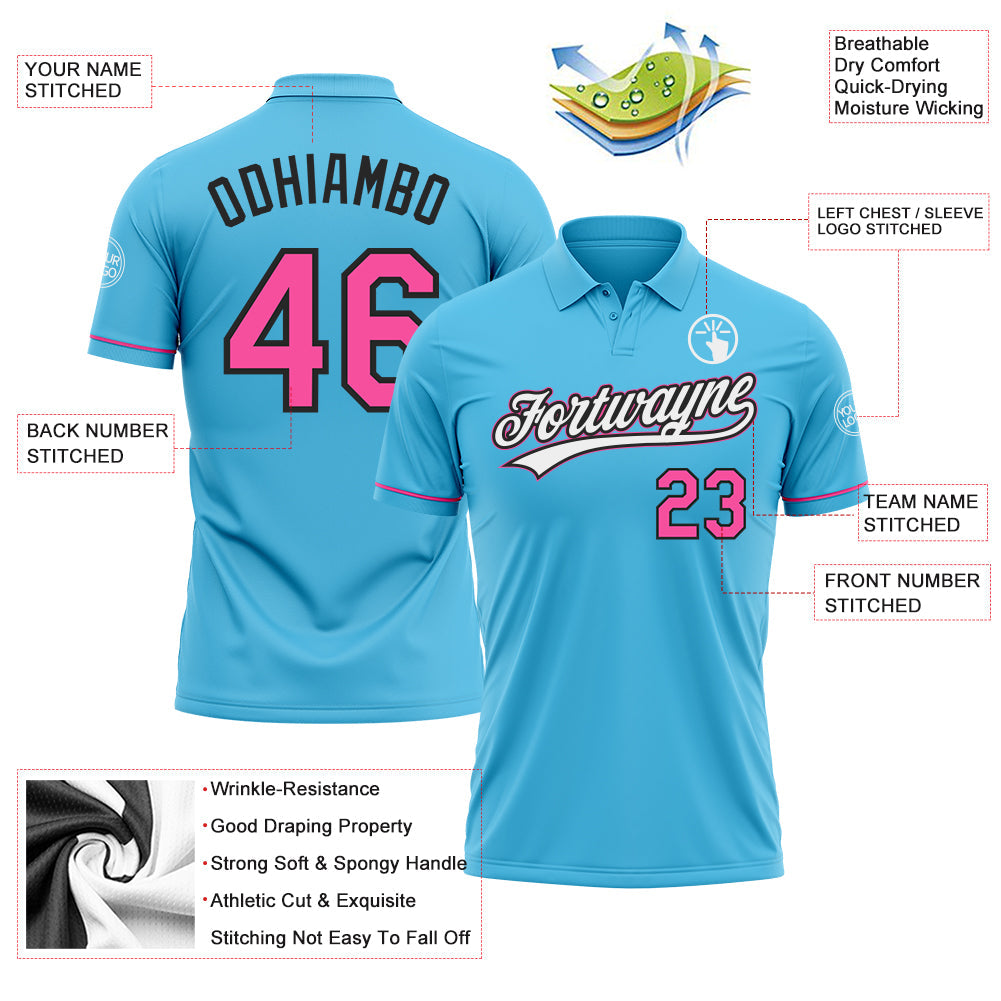 Custom Sky Blue Pink-Black Performance Vapor Golf Polo Shirt view 3
