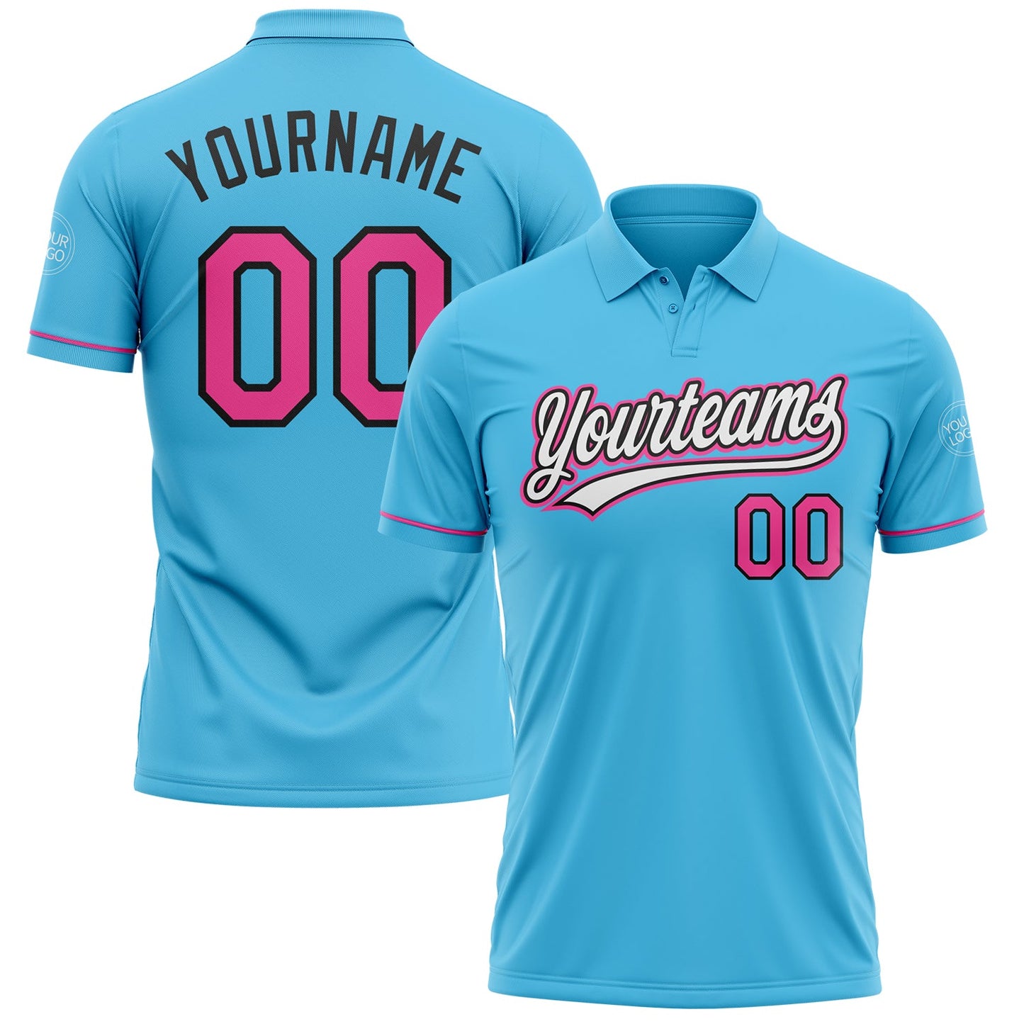 Custom Sky Blue Pink-Black Performance Vapor Golf Polo Shirt - Main View