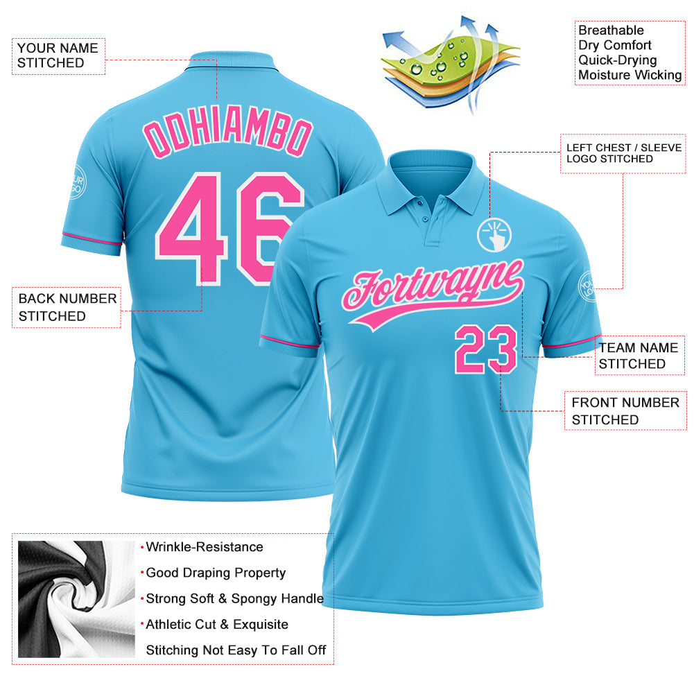 Custom Sky Blue Pink-White Performance Vapor Golf Polo Shirt view 3