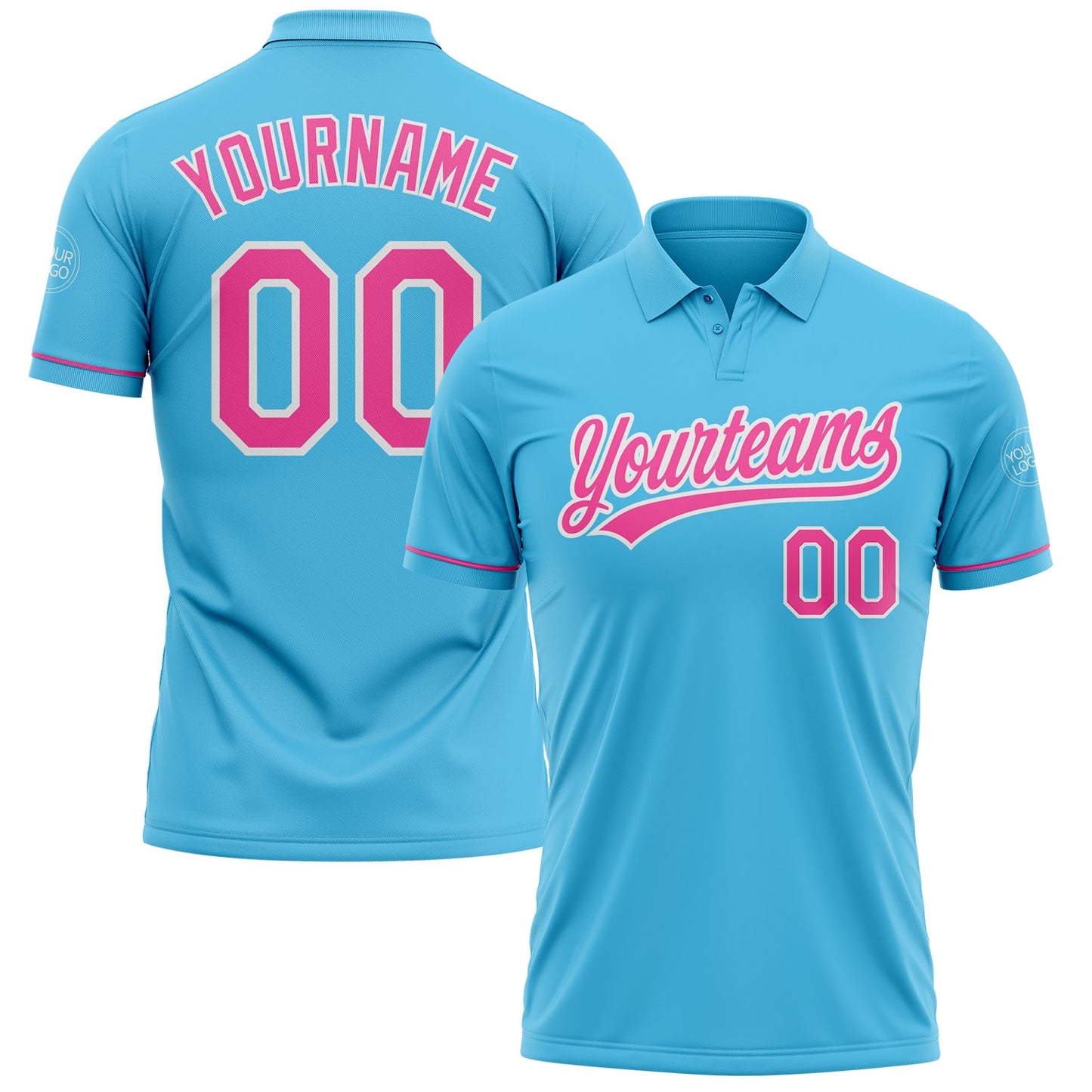 Custom Sky Blue Pink-White Performance Vapor Golf Polo Shirt - Main View