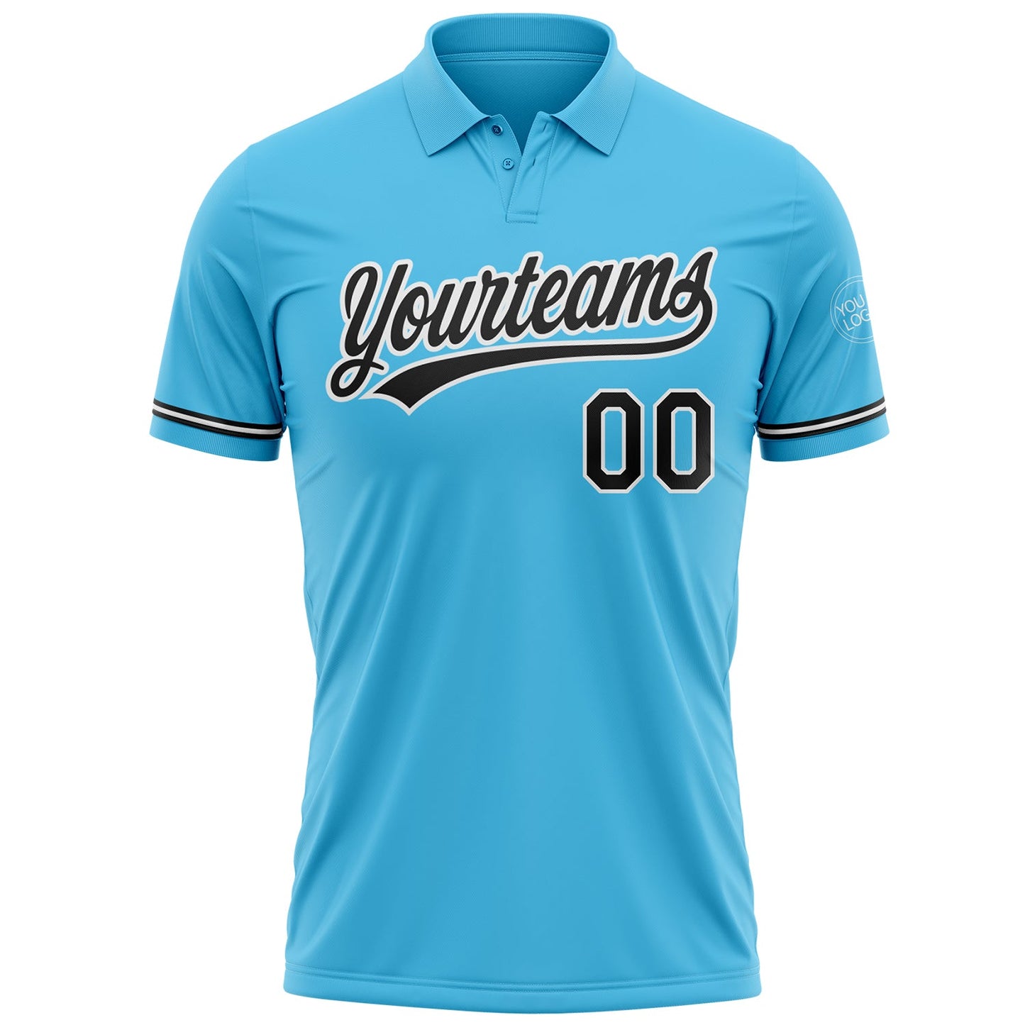 Custom Sky Blue Black-White Performance Vapor Golf Polo Shirt view 2