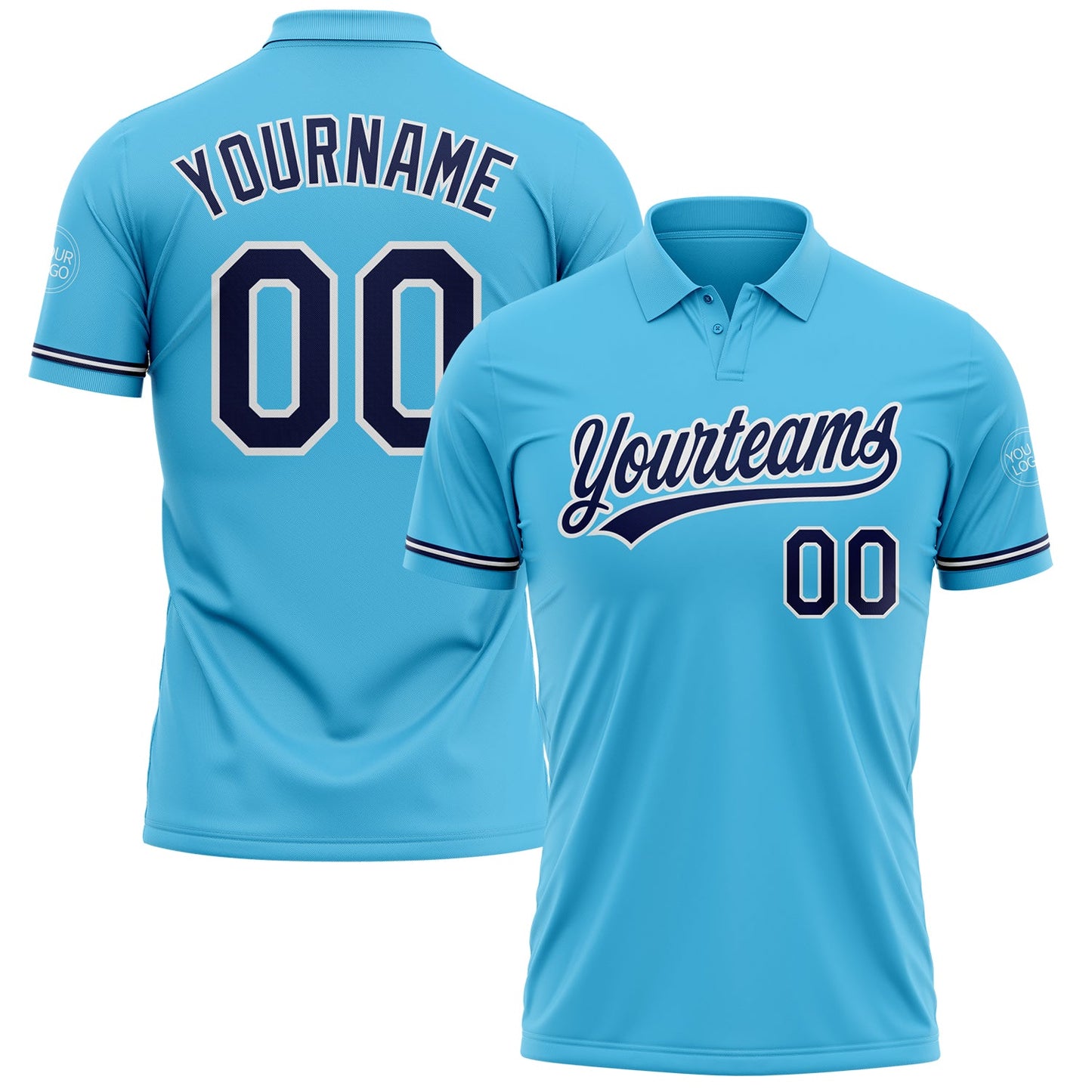 Custom Sky Blue Navy-White Performance Vapor Golf Polo Shirt - Main View