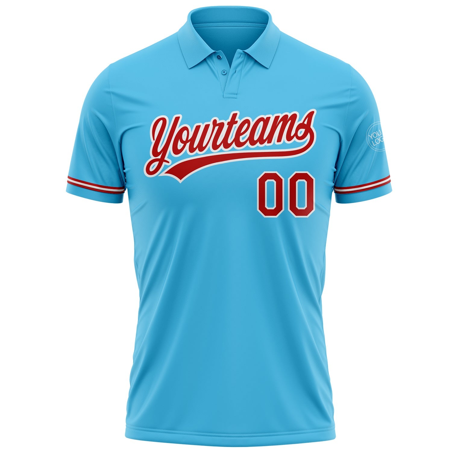 Custom Sky Blue Red-White Performance Vapor Golf Polo Shirt view 2