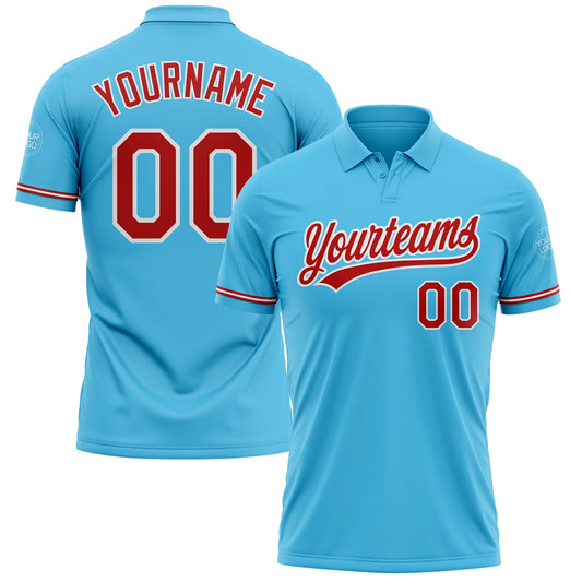 Custom Sky Blue Red-White Performance Vapor Golf Polo Shirt - Main View