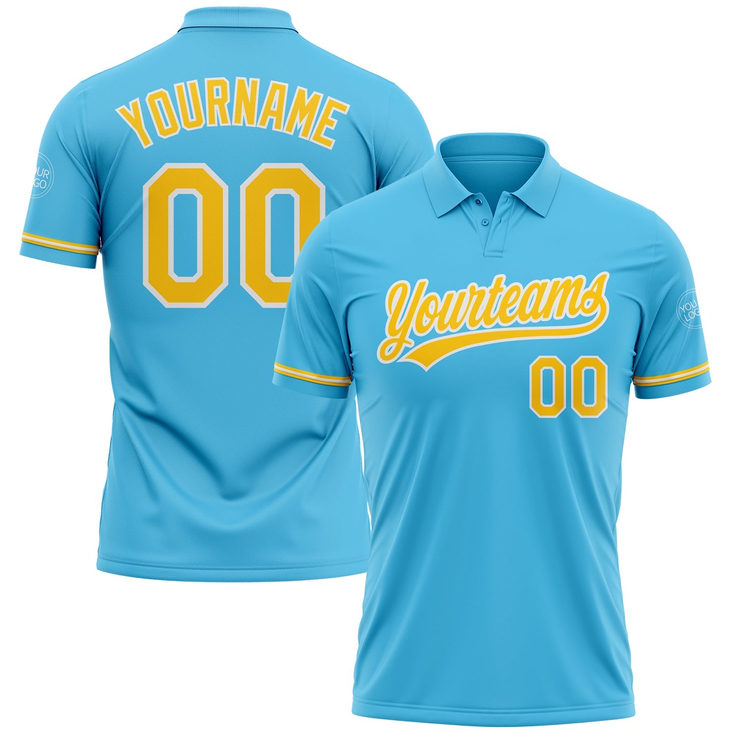 Custom Sky Blue Yellow-White Performance Vapor Golf Polo Shirt - Main View