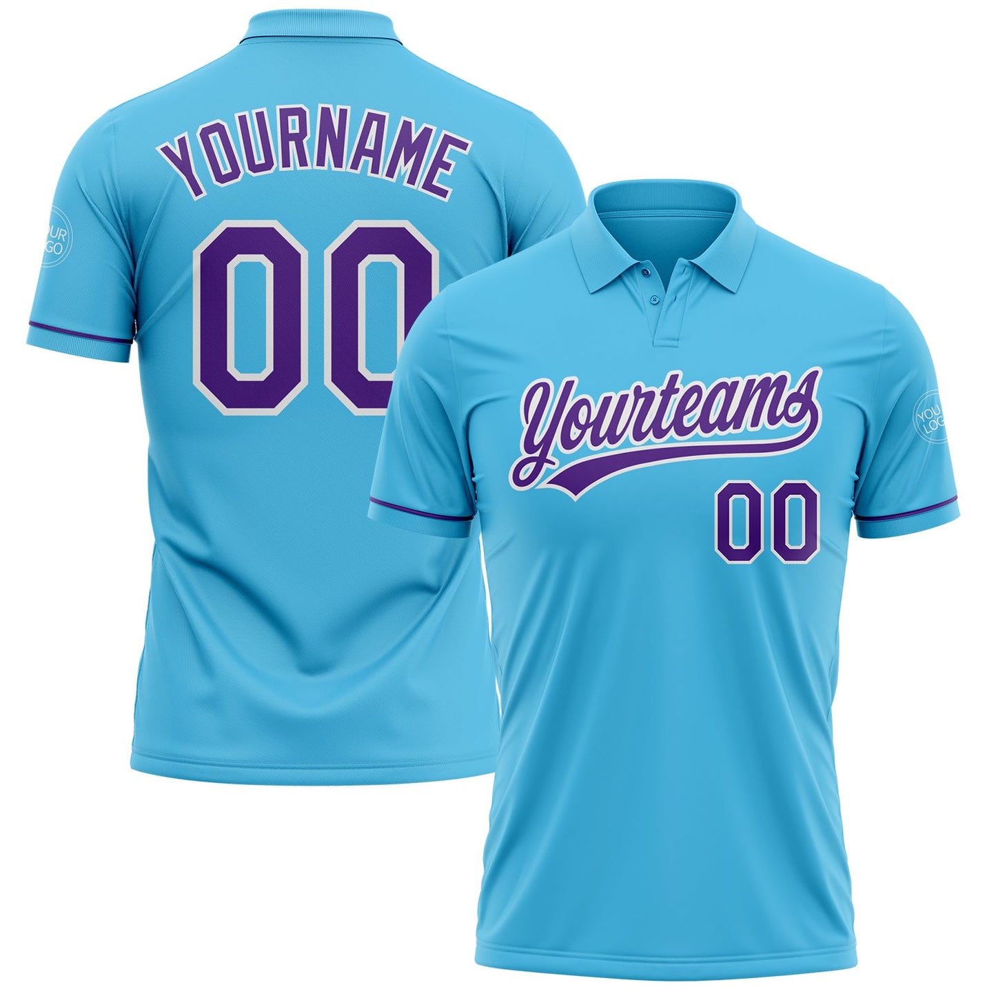 Custom Sky Blue Purple-White Performance Vapor Golf Polo Shirt - Main View
