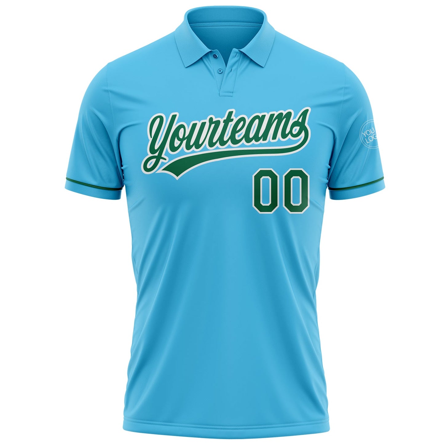 Custom Sky Blue Kelly Green-White Performance Vapor Golf Polo Shirt view 2