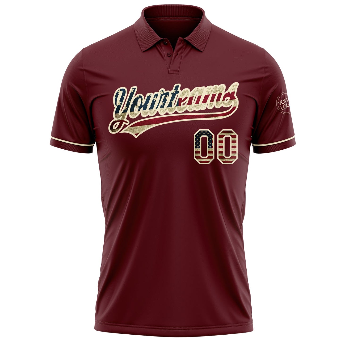 Custom Burgundy Vintage USA Flag-Cream Performance Vapor Golf Polo Shirt view 2