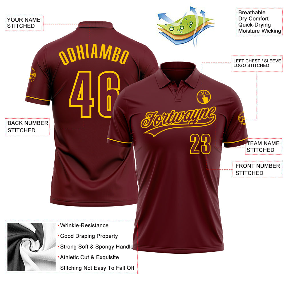 Custom Burgundy Yellow Performance Vapor Golf Polo Shirt view 3