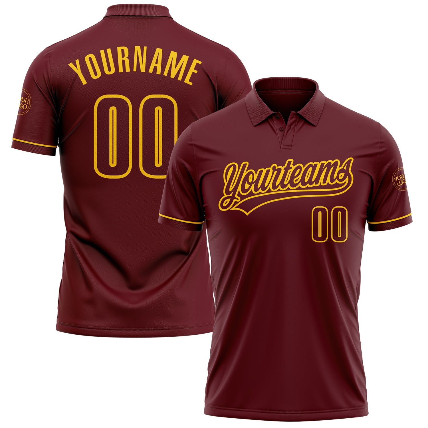 Custom Burgundy Yellow Performance Vapor Golf Polo Shirt - Main View
