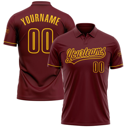 Custom Burgundy Yellow Performance Vapor Golf Polo Shirt - Main View