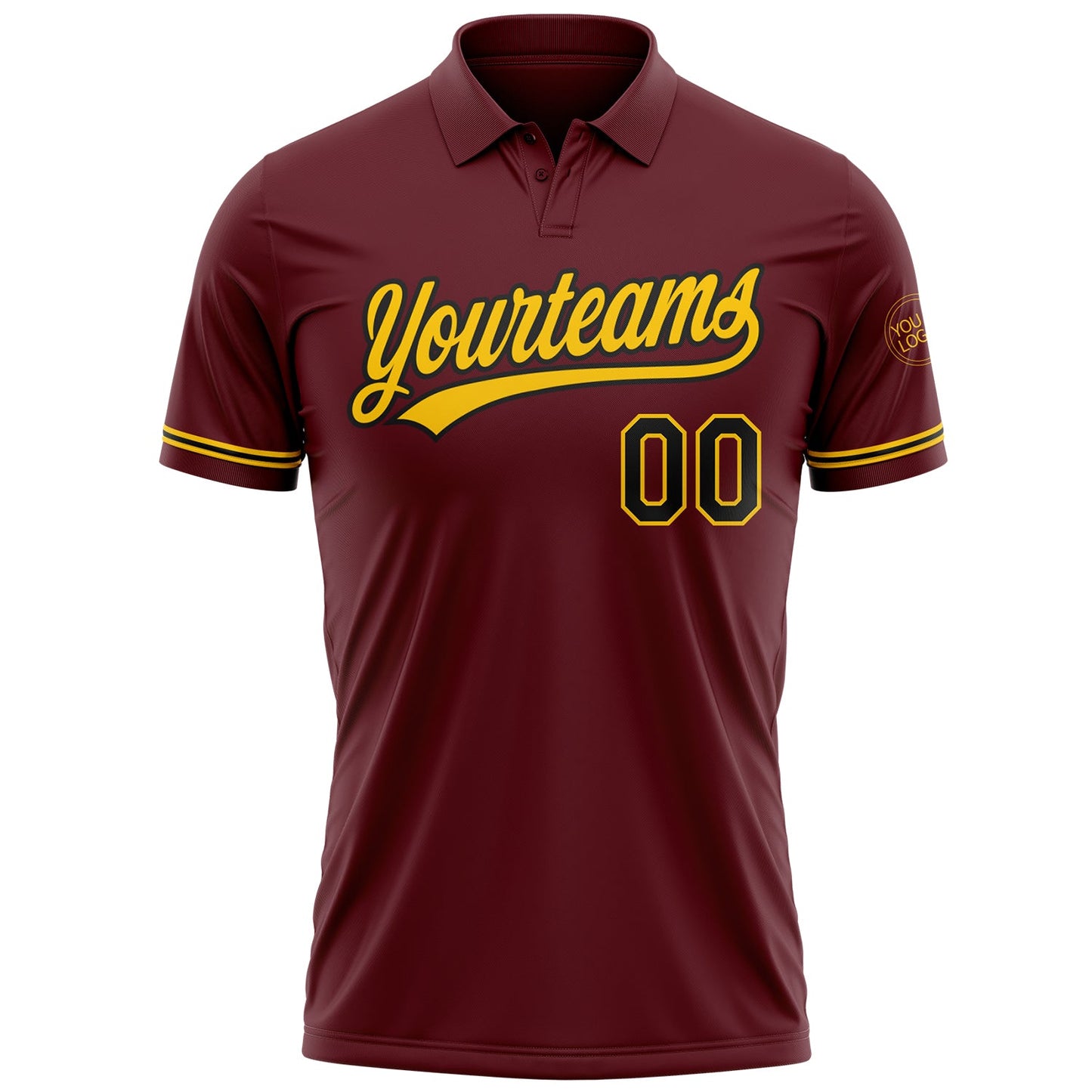 Custom Burgundy Black-Yellow Performance Vapor Golf Polo Shirt view 2