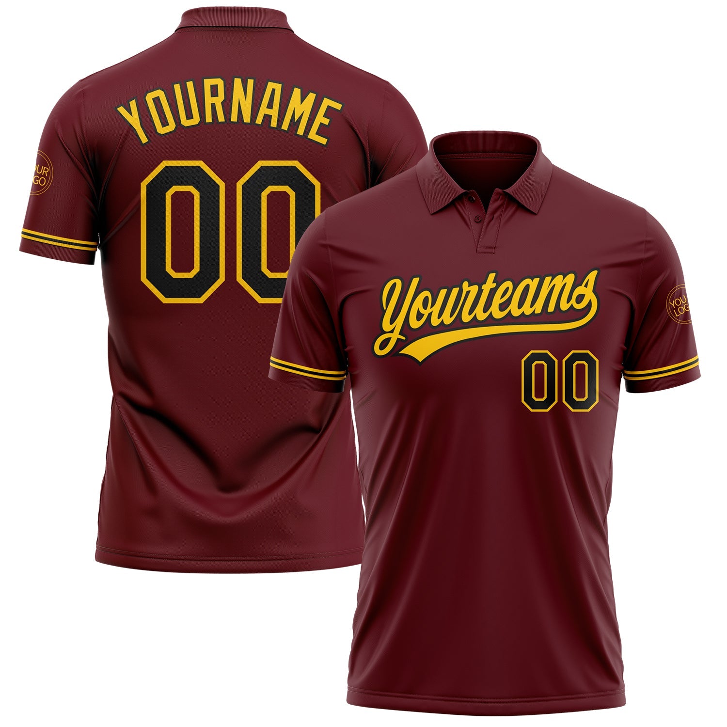 Custom Burgundy Black-Yellow Performance Vapor Golf Polo Shirt - Main View