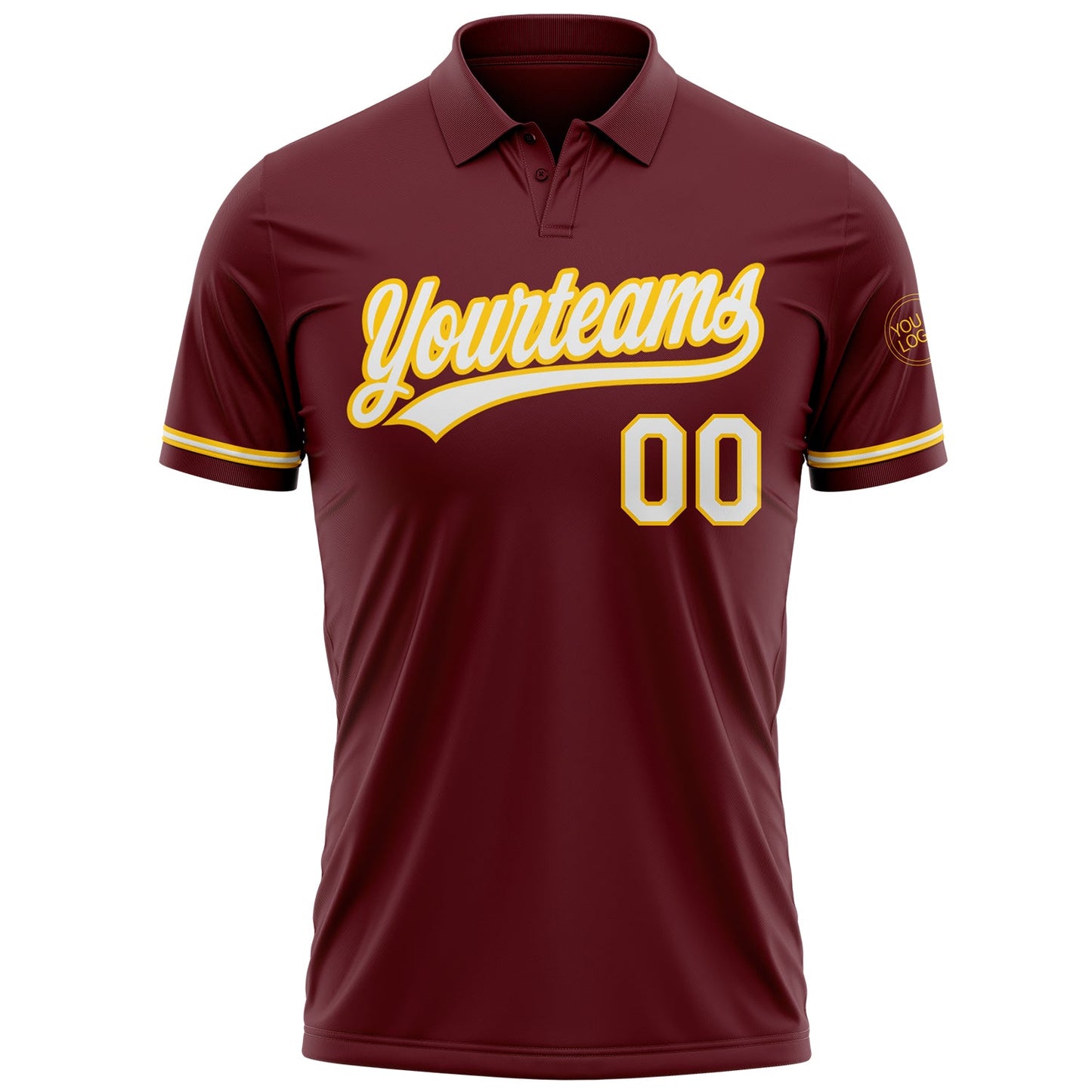 Custom Burgundy White-Yellow Performance Vapor Golf Polo Shirt view 2