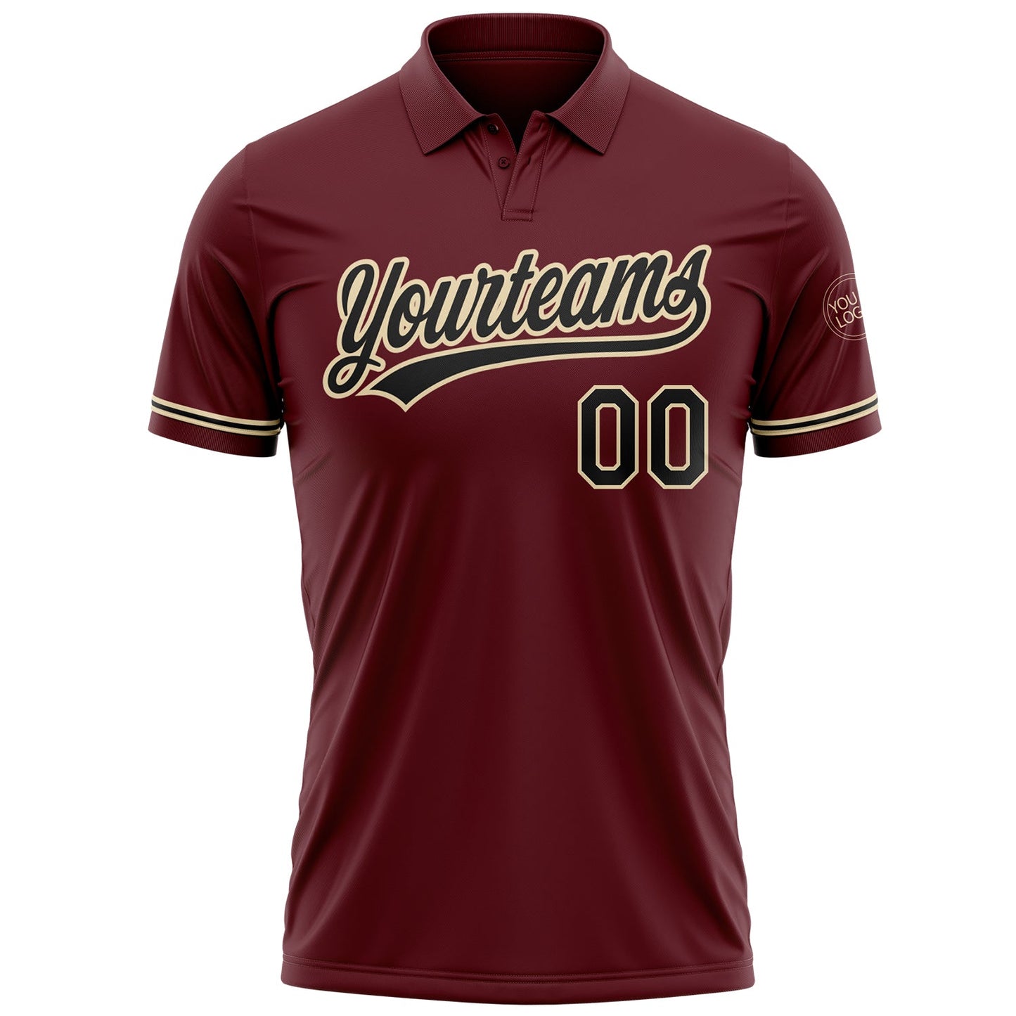 Custom Burgundy Black-City Cream Performance Vapor Golf Polo Shirt view 2
