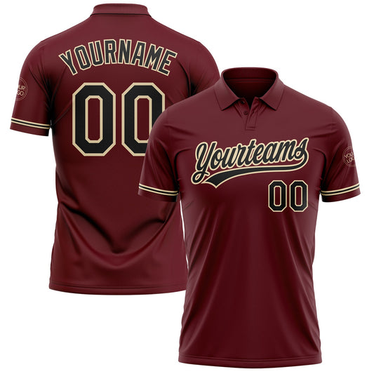 Custom Burgundy Black-City Cream Performance Vapor Golf Polo Shirt - Main View