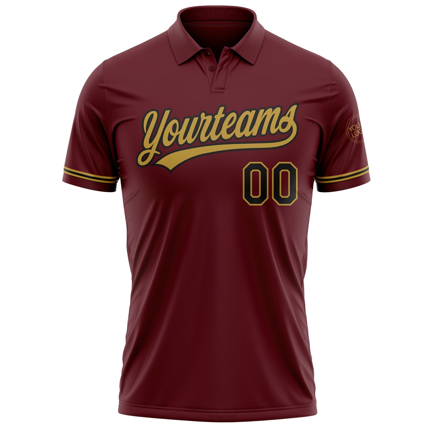 Custom Burgundy Black-Old Gold Performance Vapor Golf Polo Shirt view 2