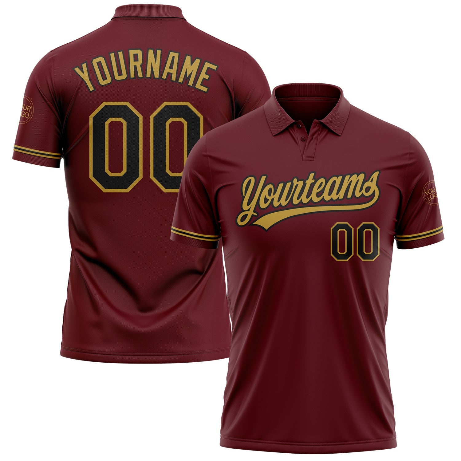Custom Burgundy Black-Old Gold Performance Vapor Golf Polo Shirt - Main View