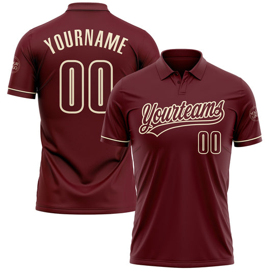 Custom Burgundy Cream Performance Vapor Golf Polo Shirt - Main View