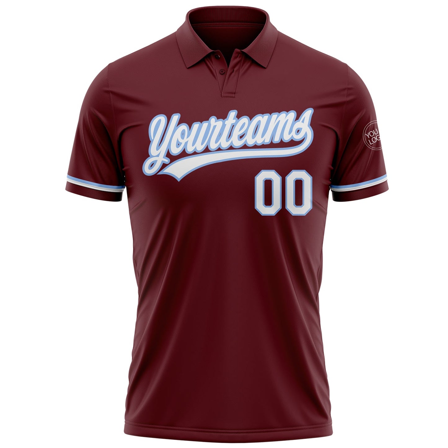 Custom Burgundy White-Light Blue Performance Vapor Golf Polo Shirt view 2
