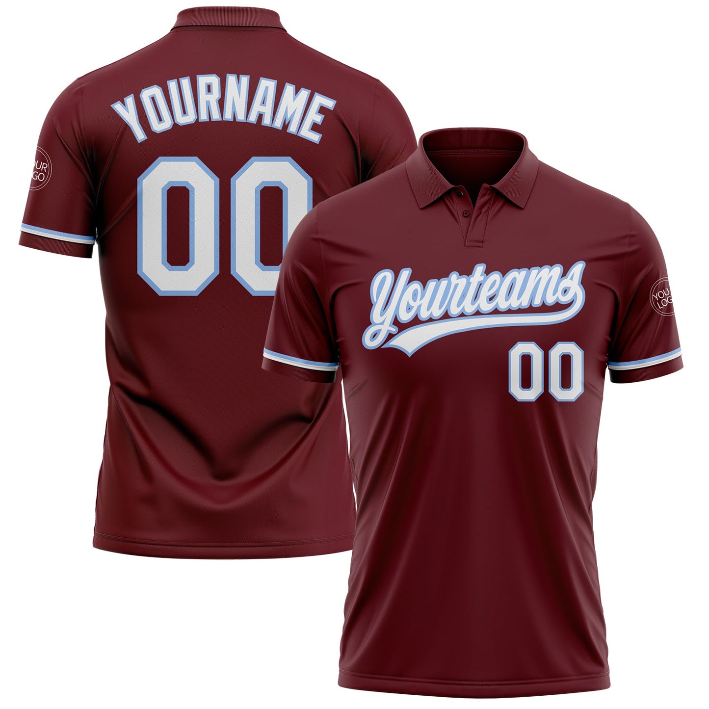 Custom Burgundy White-Light Blue Performance Vapor Golf Polo Shirt - Main View