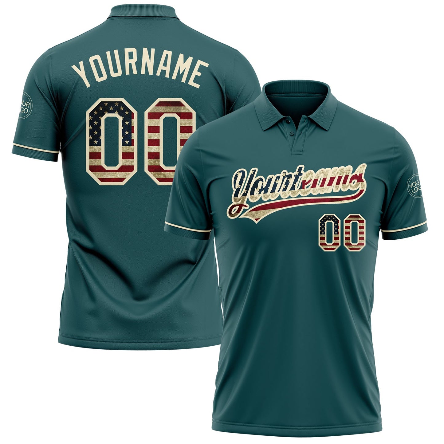 Custom Midnight Green Vintage USA Flag-Cream Performance Vapor Golf Polo Shirt - Main View