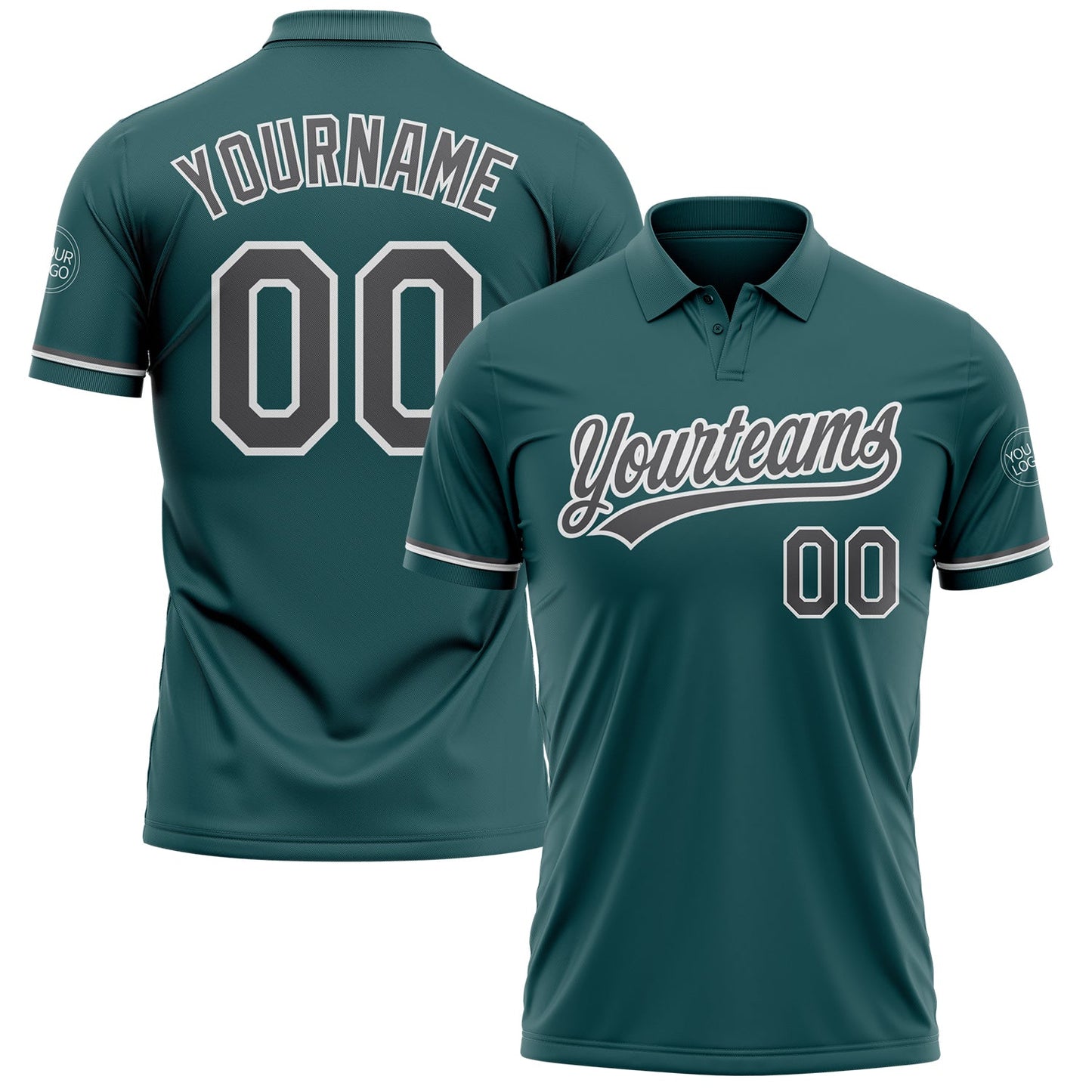 Custom Midnight Green Steel Gray-White Performance Vapor Golf Polo Shirt - Main View
