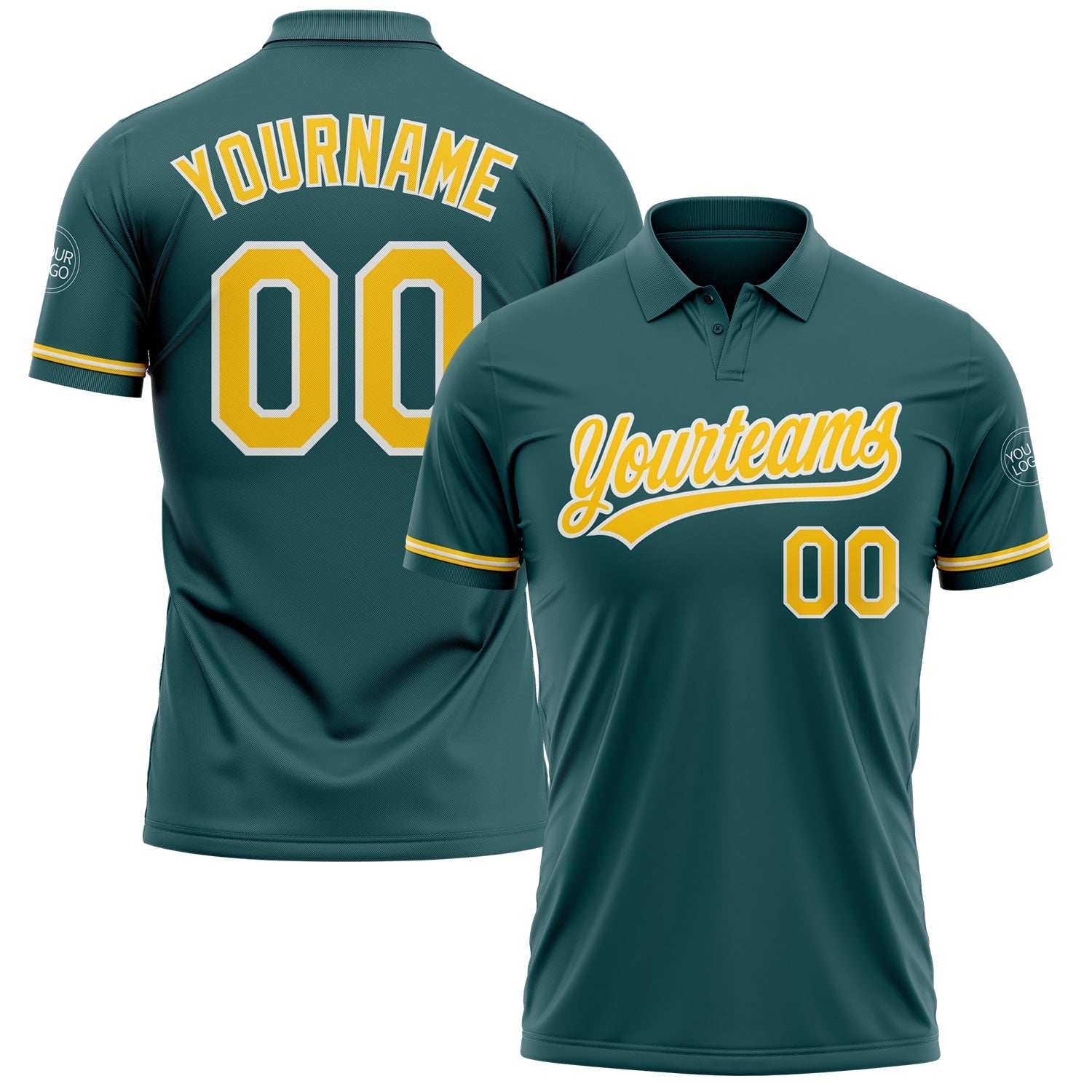 Custom Midnight Green Yellow-White Performance Vapor Golf Polo Shirt - Main View