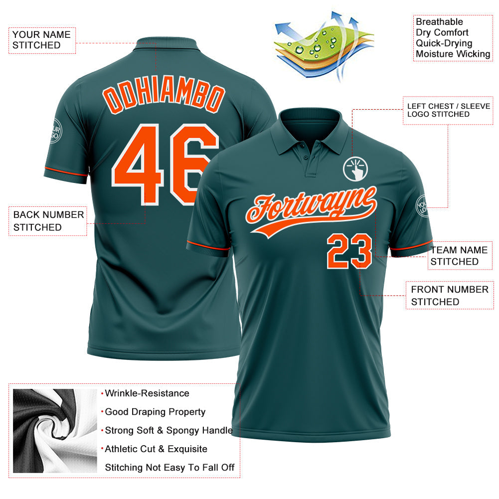 Custom Midnight Green Orange-White Performance Vapor Golf Polo Shirt view 3