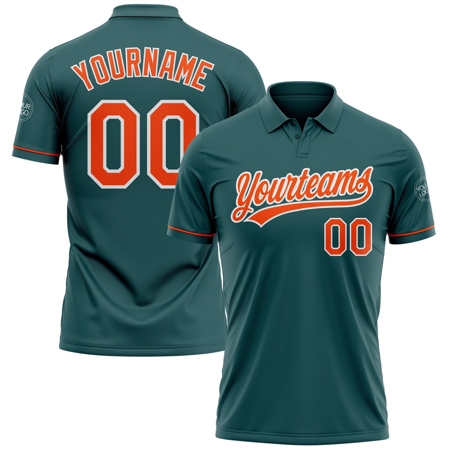 Custom Midnight Green Orange-White Performance Vapor Golf Polo Shirt - Main View