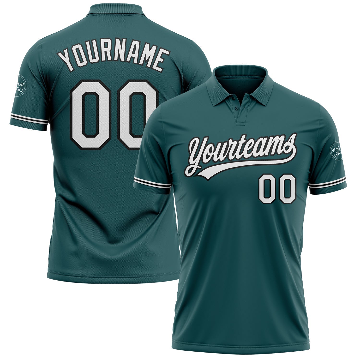 Custom Midnight Green White-Black Performance Vapor Golf Polo Shirt - Main View