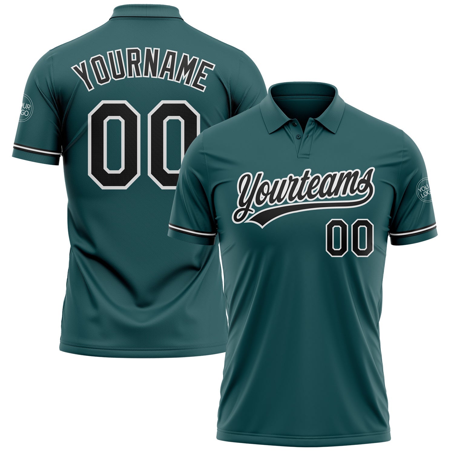 Custom Midnight Green Black-White Performance Vapor Golf Polo Shirt - Main View